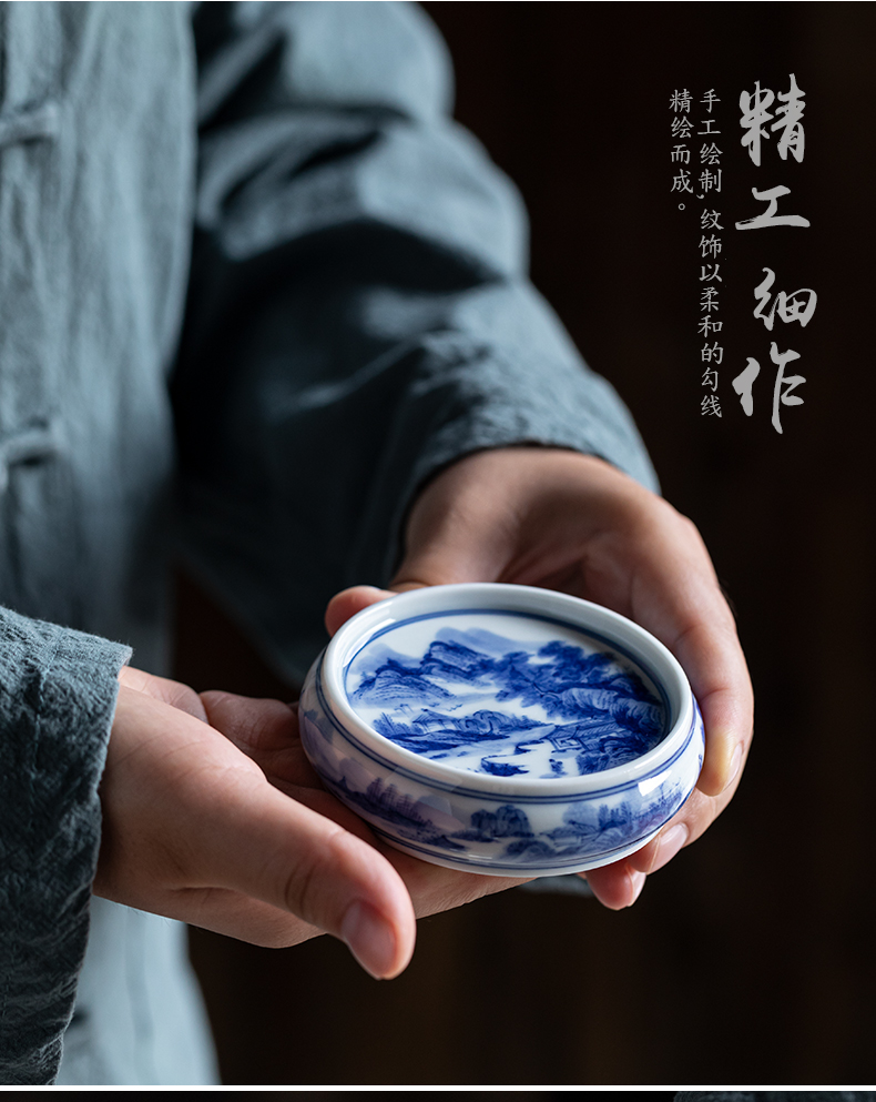 Pure manual hand - made to mackerel landscape tea cover rear cover supporting ceramic lid on blue and white CiHu bearing