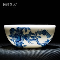 Master cup Single cup Handmade kung fu cup Jingdezhen hand-painted blue and white porcelain tea cup Ceramic tea set Personal teacup