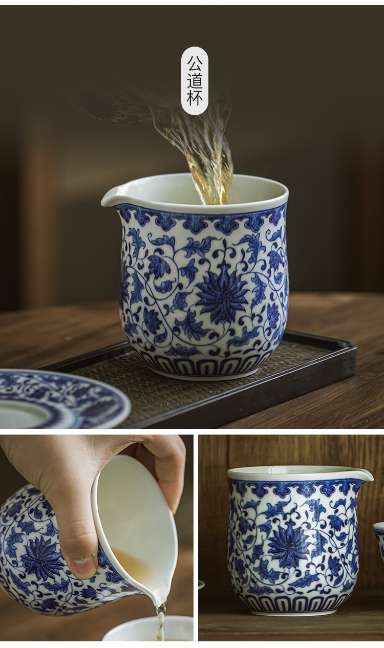 All hand hand draw blue and white porcelain tea set jingdezhen ceramics branch lotus masters cup set of kung fu tea set