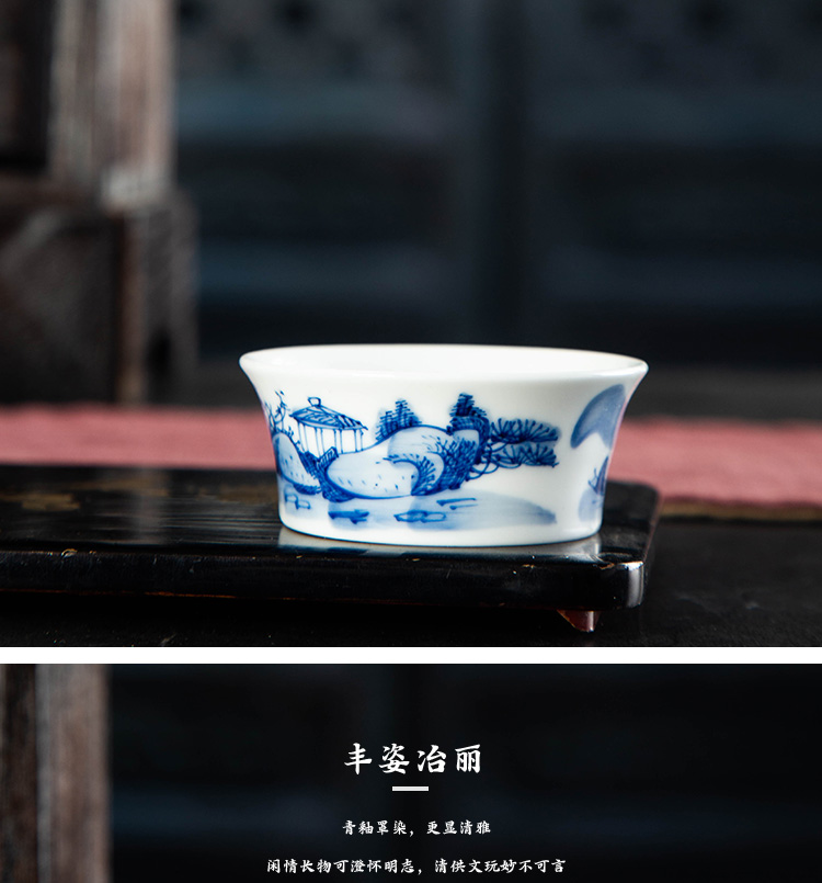 Folk artists hand - made scenery somebody else 's blue and white porcelain cup water chestnuts jingdezhen ceramic kung fu tea master cup single CPU