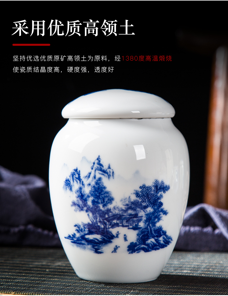 Folk artists checking applique pastel blue and white porcelain tea pot half jins of jingdezhen ceramics waterproof seal storage tank