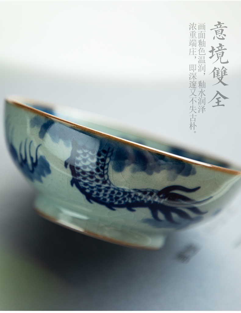 Blue and white made inside and outside the dragon landscape master cup of jingdezhen ceramic manual hand - made single CPU kung fu tea cup clay