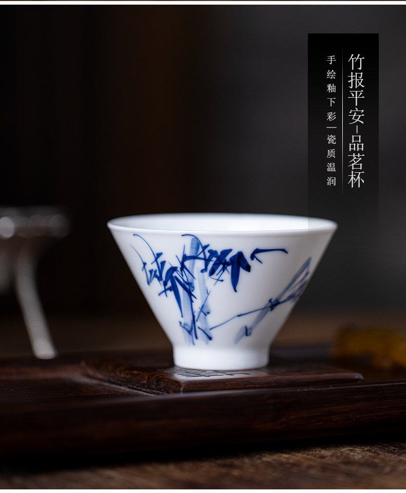 Hand - made hats of jingdezhen ceramic kung fu tea set of blue and white porcelain teacup master cup large white porcelain sample tea cup