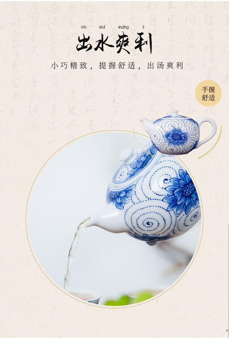 Jingdezhen ceramic hand - made all hand blue and white porcelain teapot tea little teapot single pot of kung fu tea tea