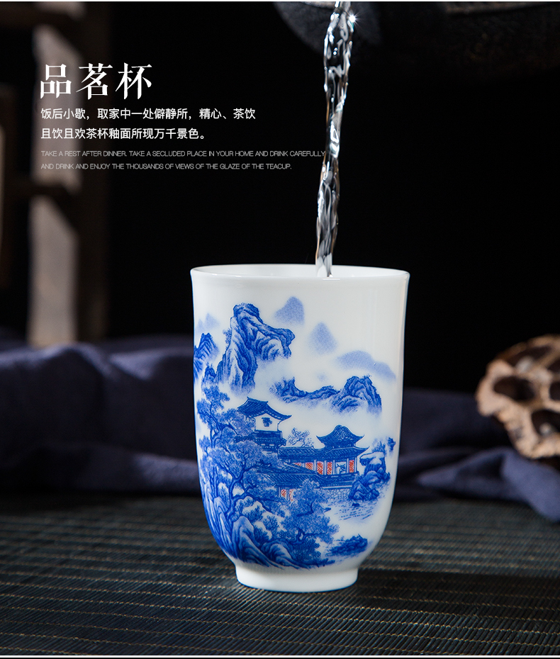 Folk artists pastel blue and white porcelain double insulation handshake personal single CPU jingdezhen ceramic large tea cups