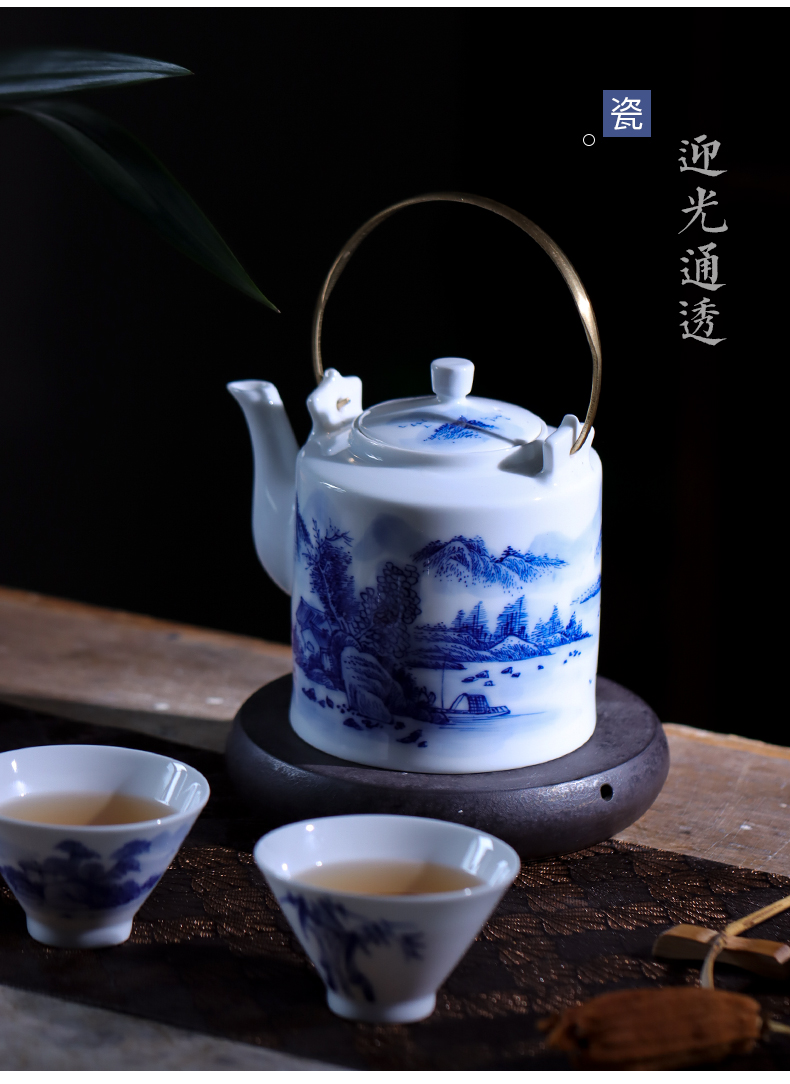 Jingdezhen blue and white porcelain hand - made teapot large cool single CiHu big kettle pot pot teapot household porcelain girder