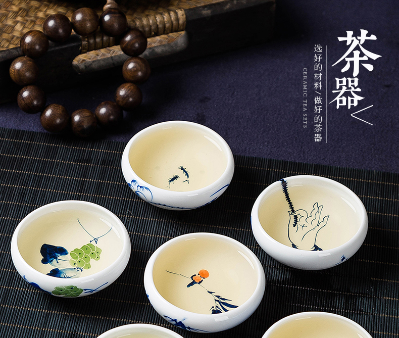 Jingdezhen ceramic kung fu tea cup single blue and white tea cup sample tea cup cup high white glass hand - made the master CPU