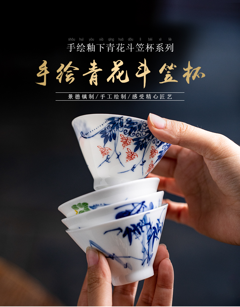 Hand - made hats of jingdezhen ceramic kung fu tea set of blue and white porcelain teacup master cup large white porcelain sample tea cup