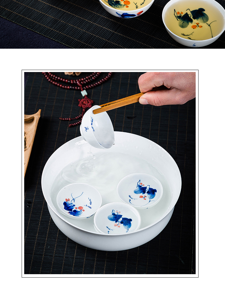 Blue and white kung fu tea tea ware domestic tea taking item teapot teacup tureen tea filter high - white hand - made