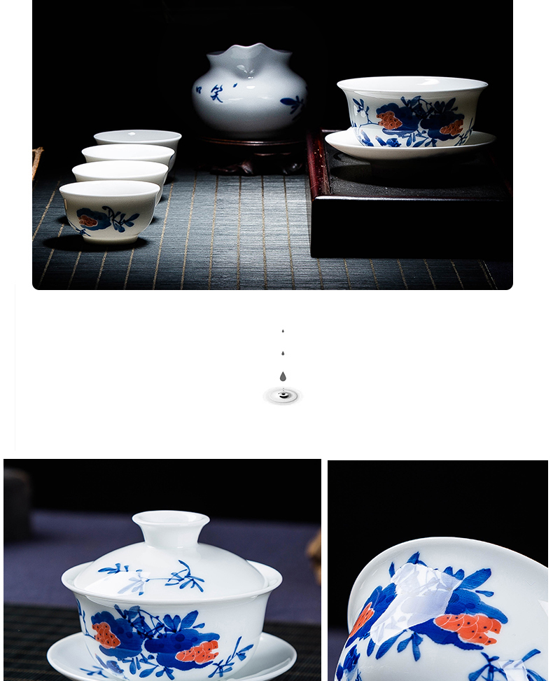 Jingdezhen ceramic hand - made kung fu tea tureen fair keller of blue and white porcelain teapot) sample tea cup cup monogamous