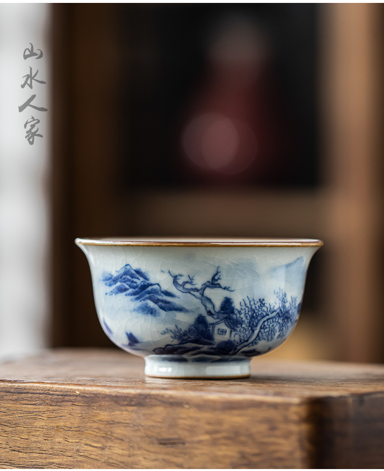 Jingdezhen ceramic mud hand - made landscape master cup single CPU antique hand cup open piece of kung fu tea bowl for