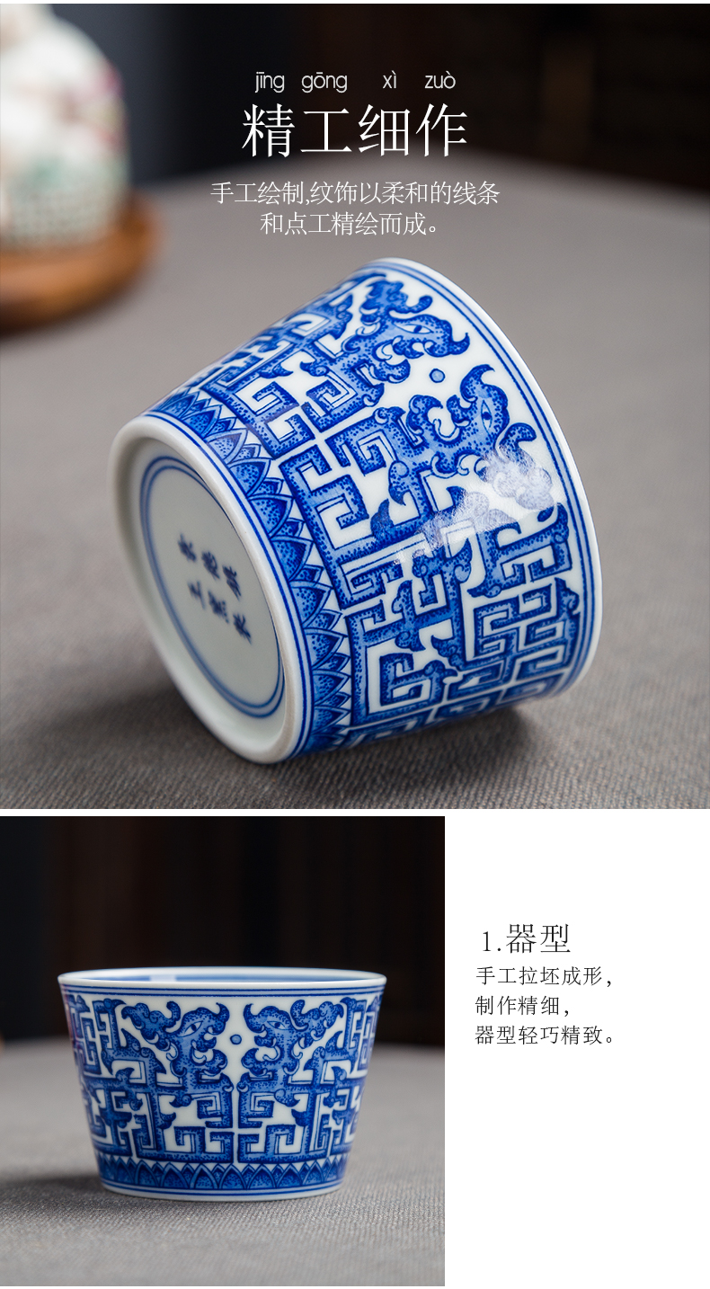 Folk artists hand - made dragon grain blue and white porcelain pot cup of jingdezhen ceramics by hand kung fu tea master single CPU