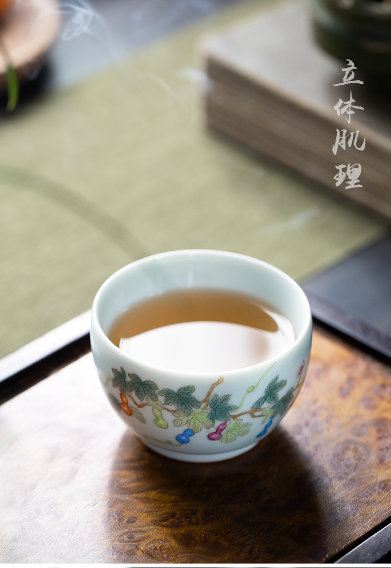 Hand - made pastel master cup of jingdezhen ceramic kung fu tea cup single CPU single household use sample tea cup