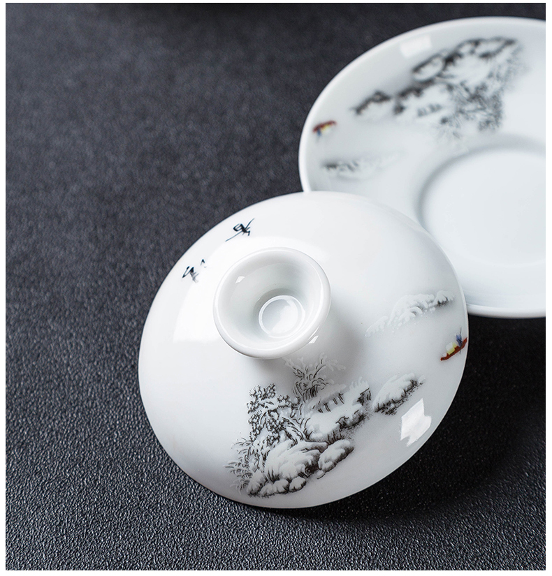 Jingdezhen ceramic tureen three finger bowl to bowl kung fu tea bowl large pastel color worship on glaze teacup