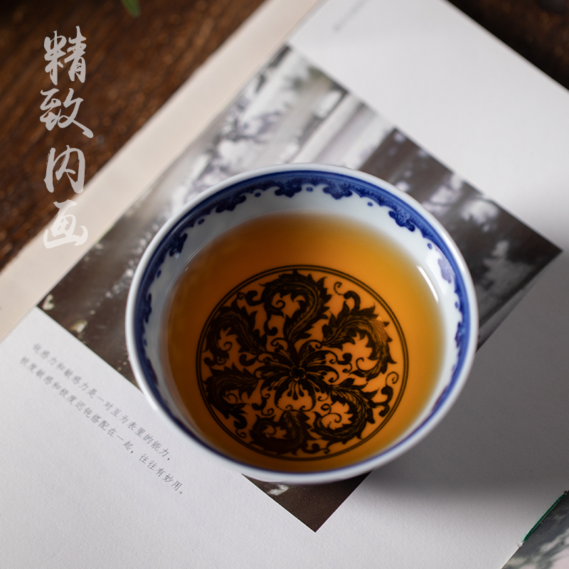 Archaize all hand master cup of jingdezhen hand - made kung fu of blue and white porcelain teacup single cup large sample tea cup bowl