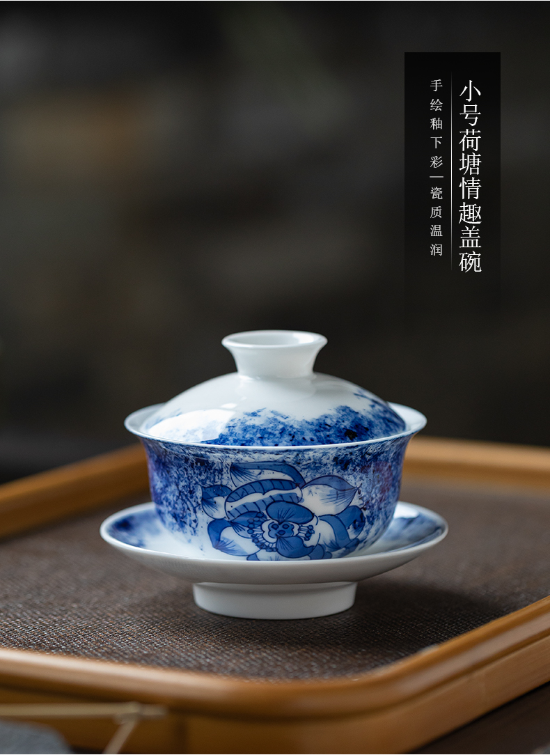 Hand - made tureen jingdezhen ceramic cups three bowl of blue and white only large white porcelain is not new one the individual cups