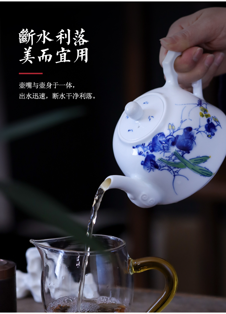 Hand made blue and white rural music teapot manual bound lotus flower teapot jingdezhen blue and white porcelain pot hot pot