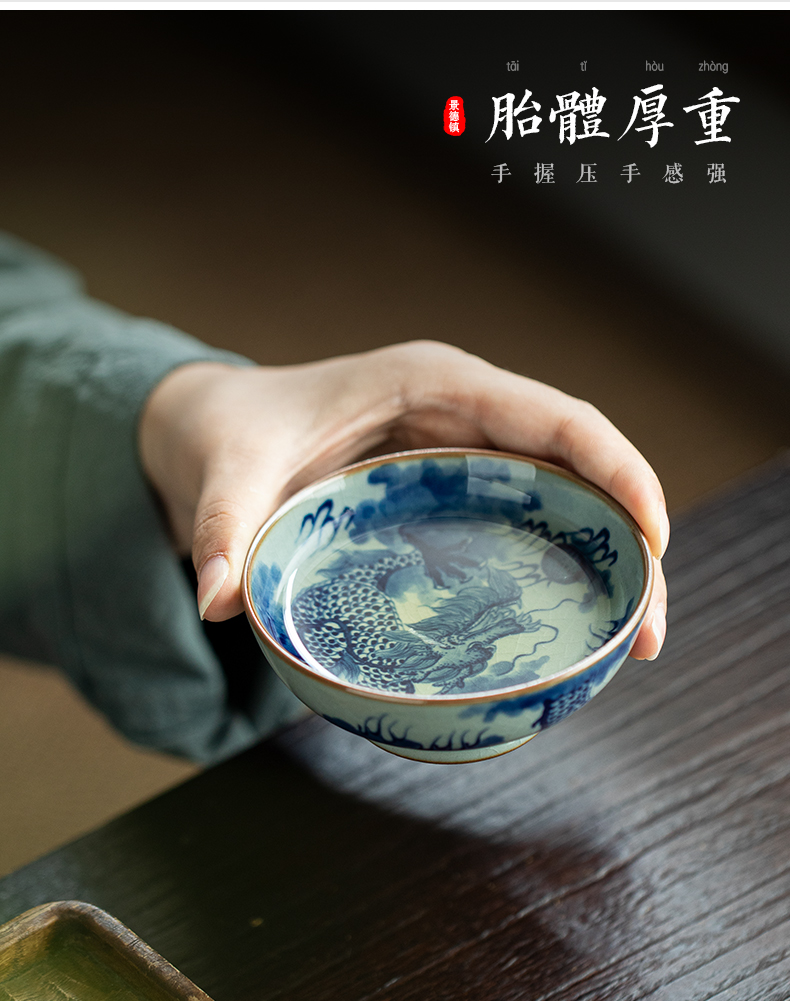 Blue and white made inside and outside the dragon landscape master cup of jingdezhen ceramic manual hand - made single CPU kung fu tea cup clay