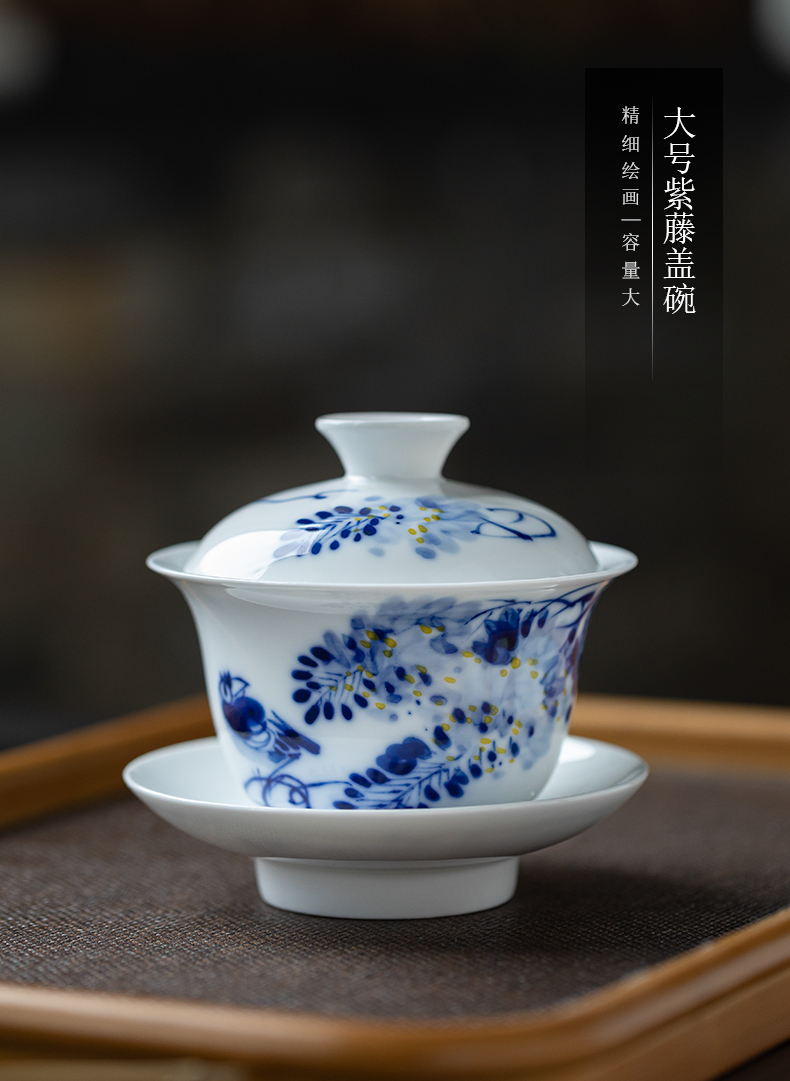 Hand - made tureen jingdezhen ceramic cups three bowl of blue and white only large white porcelain is not new one the individual cups