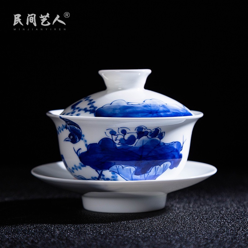 Jingdezhen ceramic tureen hand - made finger bowl of tea cup kung fu tea set is not only three of the blue and white porcelain bowl