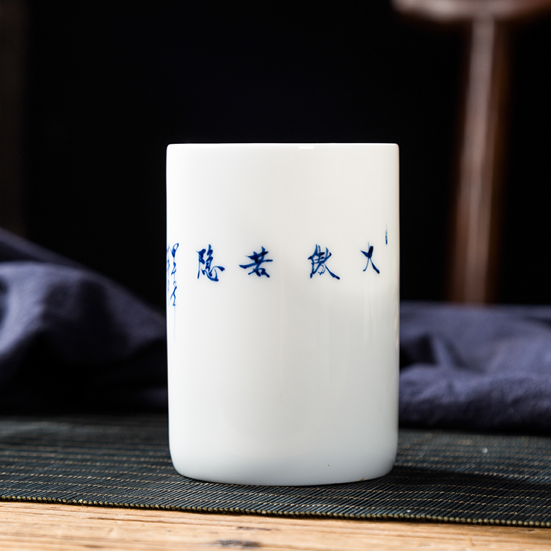 Folk artists hand - made bamboo master of blue and white porcelain cup single CPU jingdezhen ceramic household large ultimately responds a cup of green tea