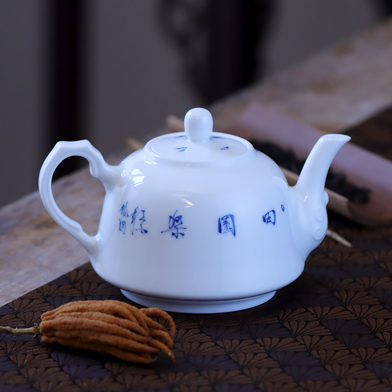 Hand made blue and white rural music teapot manual bound lotus flower teapot jingdezhen blue and white porcelain pot hot pot