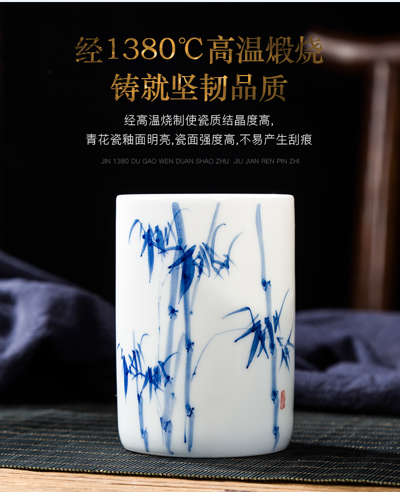 Folk artists hand - made bamboo master of blue and white porcelain cup single CPU jingdezhen ceramic household large ultimately responds a cup of green tea
