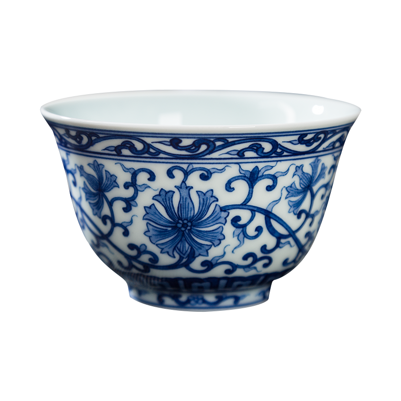 Hand - made master cup of jingdezhen ceramic blue tie up lotus flower sample tea cup all Hand bowl kung fu tea cups