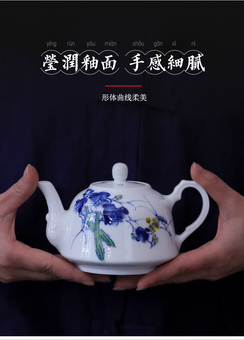 Hand made blue and white rural music teapot manual bound lotus flower teapot jingdezhen blue and white porcelain pot hot pot