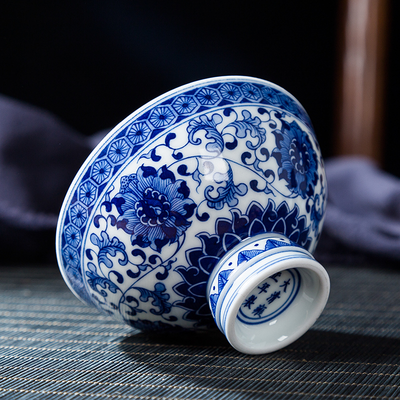 Blue and white tie peony master cup of jingdezhen ceramics all hand hand sample tea cup kung fu tea cup