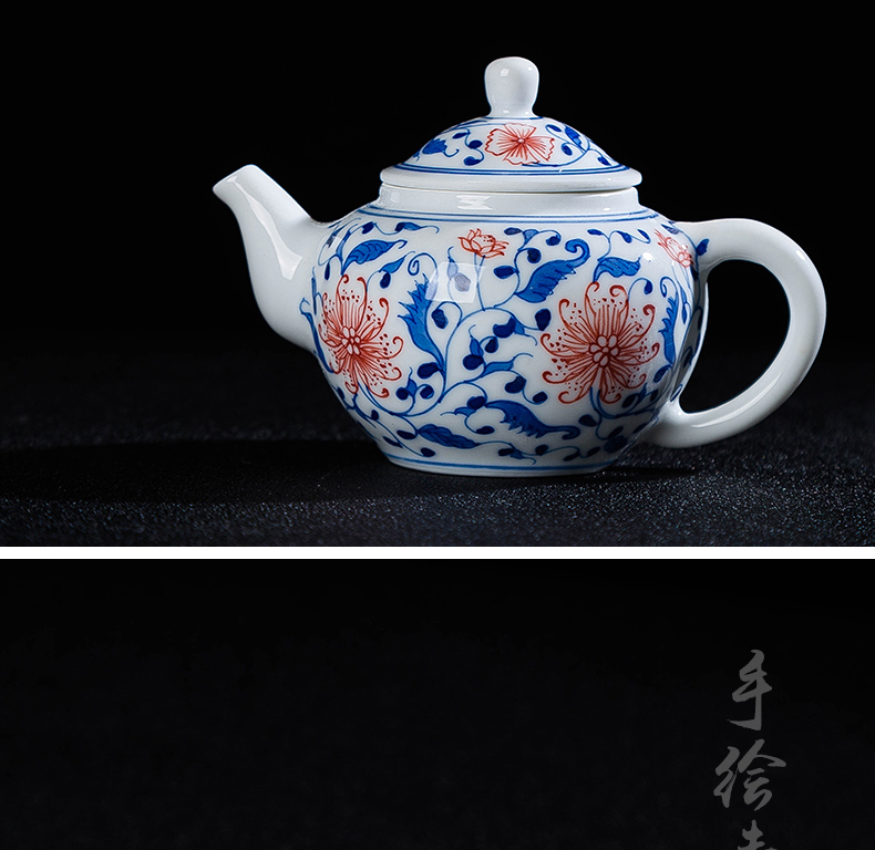 Jingdezhen blue and white youligong hand - made ceramic tea set kit kung fu tea set group 1 pot 2 take JinHe