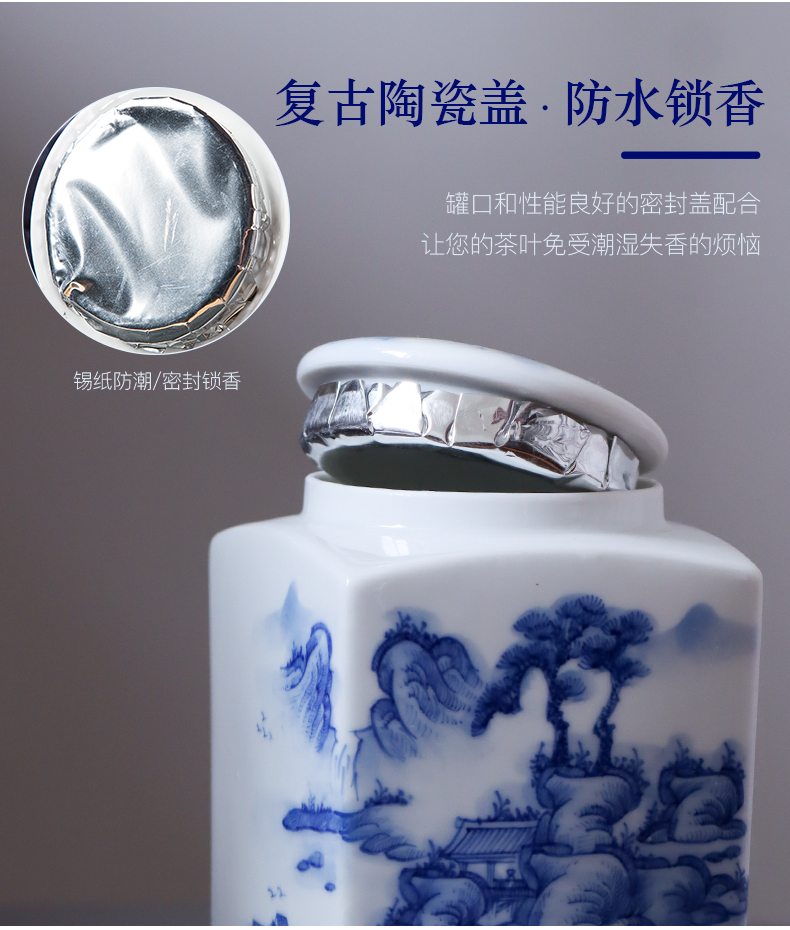 Blue and white landscape caddy fixings jingdezhen ceramic household tea store content box seal pot small tea pot