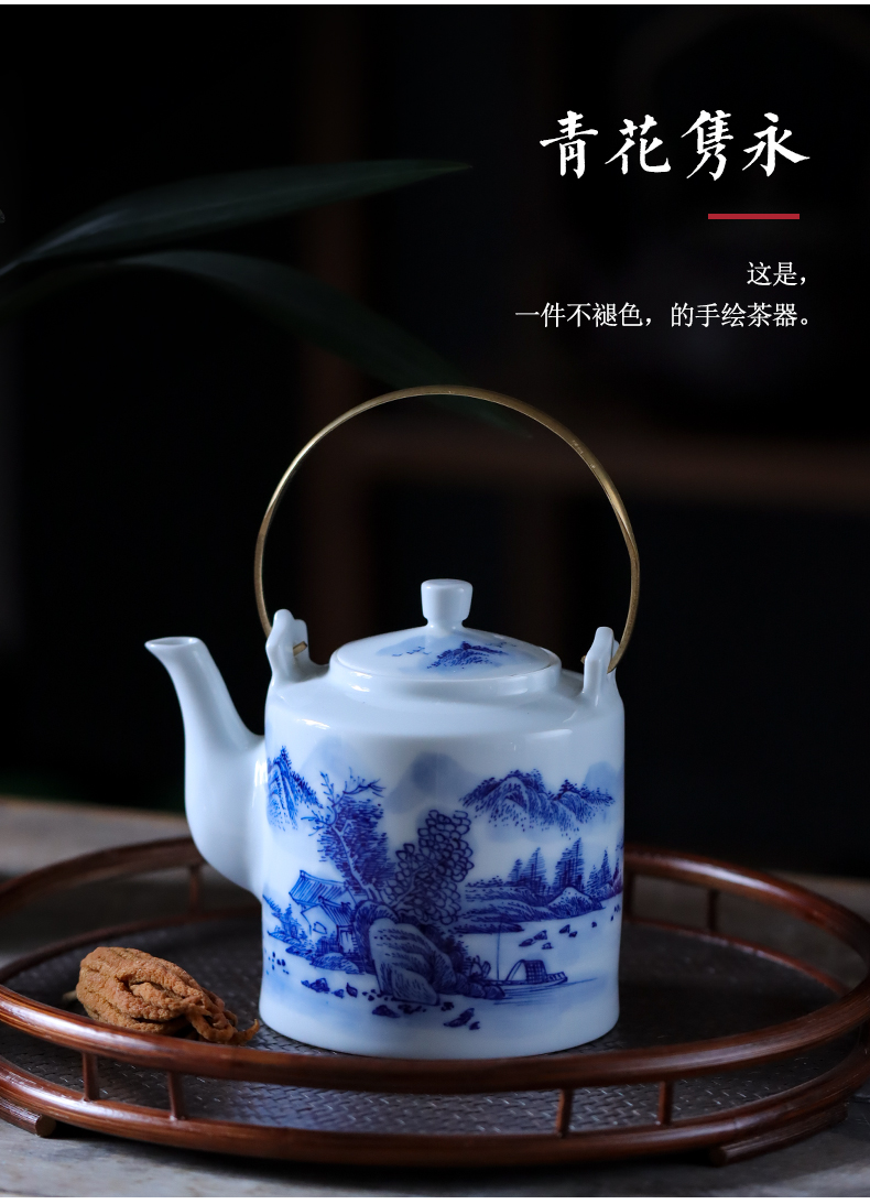 Jingdezhen blue and white porcelain hand - made teapot large cool single CiHu big kettle pot pot teapot household porcelain girder