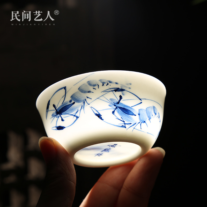Pure hand-painted blue porcelain master cup of Jingdezhen ceramic kungfu small tea cup cup tea bowl