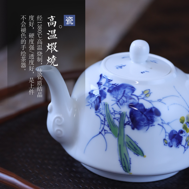 Hand made blue and white rural music teapot manual bound lotus flower teapot jingdezhen blue and white porcelain pot hot pot