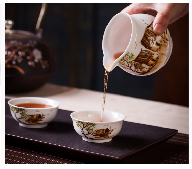 Jingdezhen ceramic hand - made eight head of famille rose porcelain tea set household set of kung fu tea tea gift porcelain