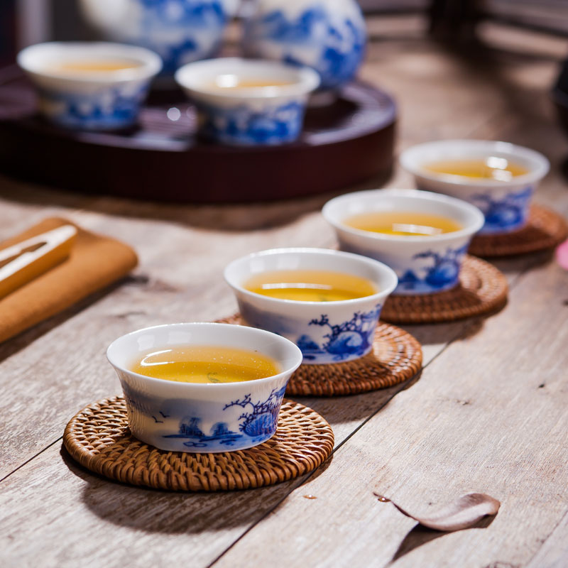 Jingdezhen ceramic hand - made of blue and white porcelain tea set reasonable simple household cup teapot cup of a complete set of gift set