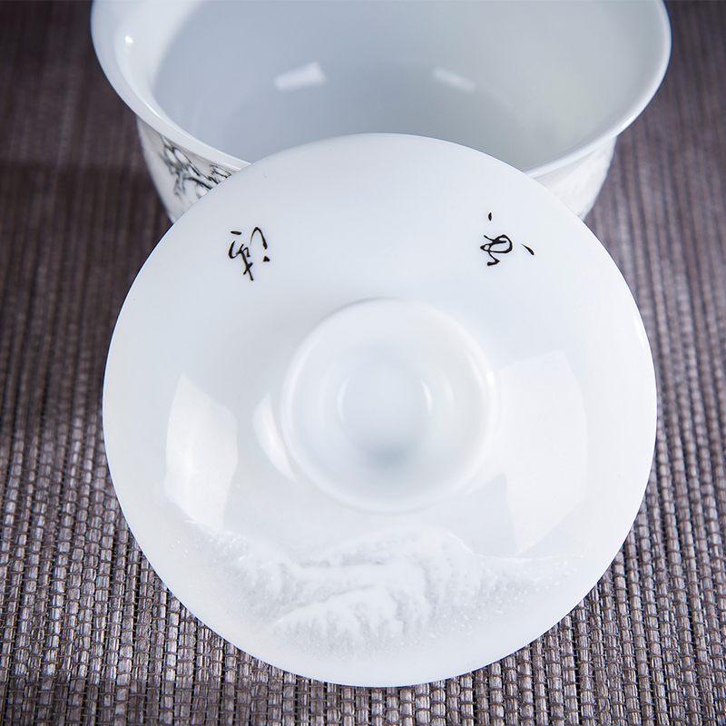 Jingdezhen tureen hand - made ceramic tea set manually pastel snow only three bowl of kung fu tubas catch a bowl of tea cups