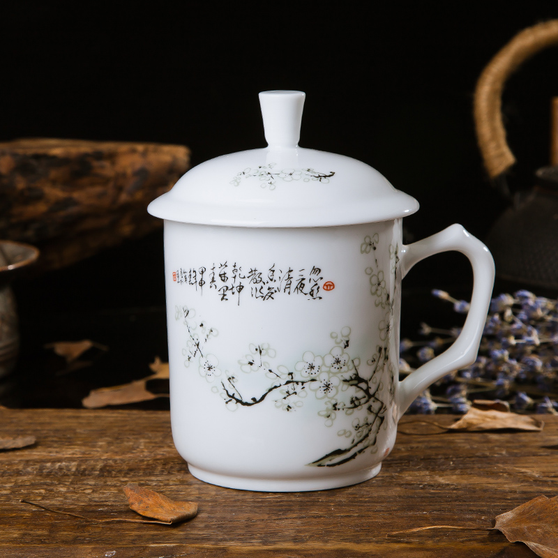 Jingdezhen ceramic cups with cover the blue and white porcelain ipads porcelain cup custom water glass cup double office meeting