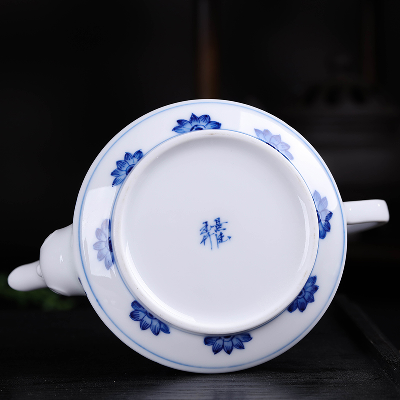 Jingdezhen ceramic teapot tea set household under the blue and white porcelain glaze color kung fu tea set single pot teapot big kettle