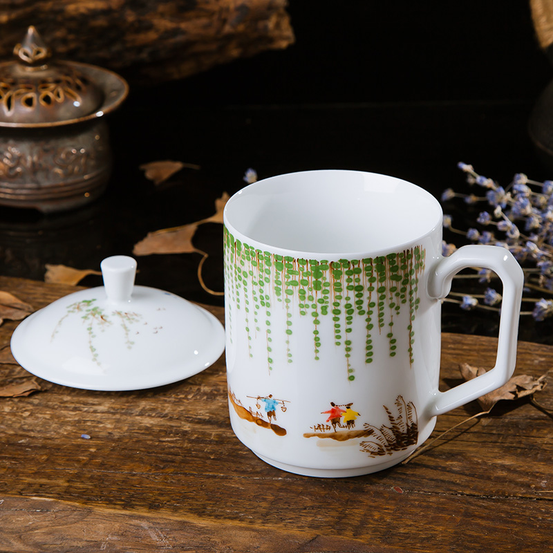 Jingdezhen ceramic hand - made color office cup with cover glass with cover and large tea cup