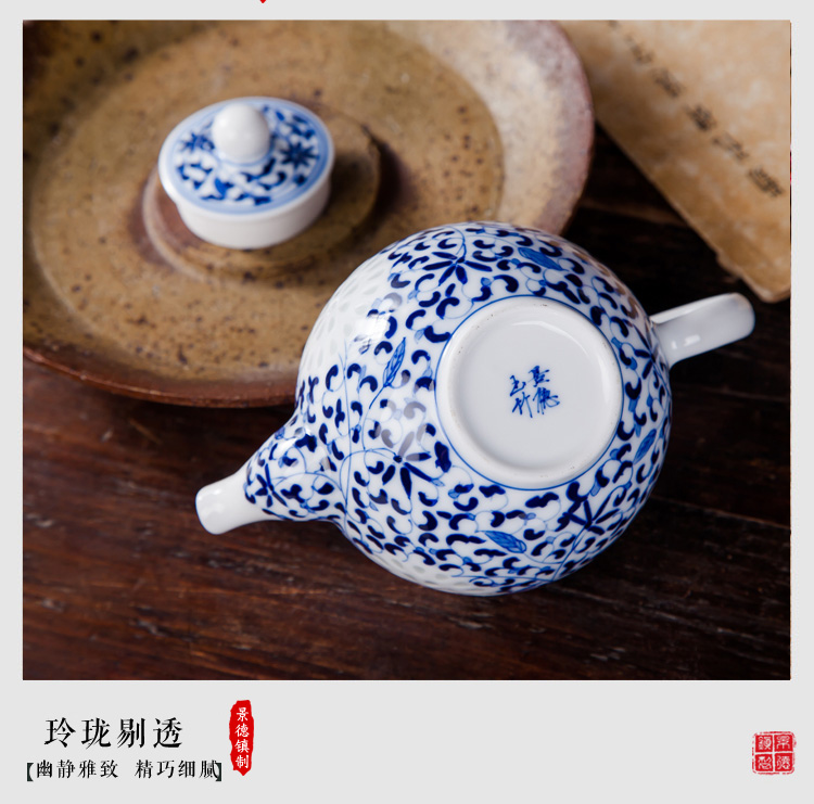 Blue and white and exquisite porcelain ceramic teapot single pot of hand - made LvKong m small kung fu tea kettle household jingdezhen