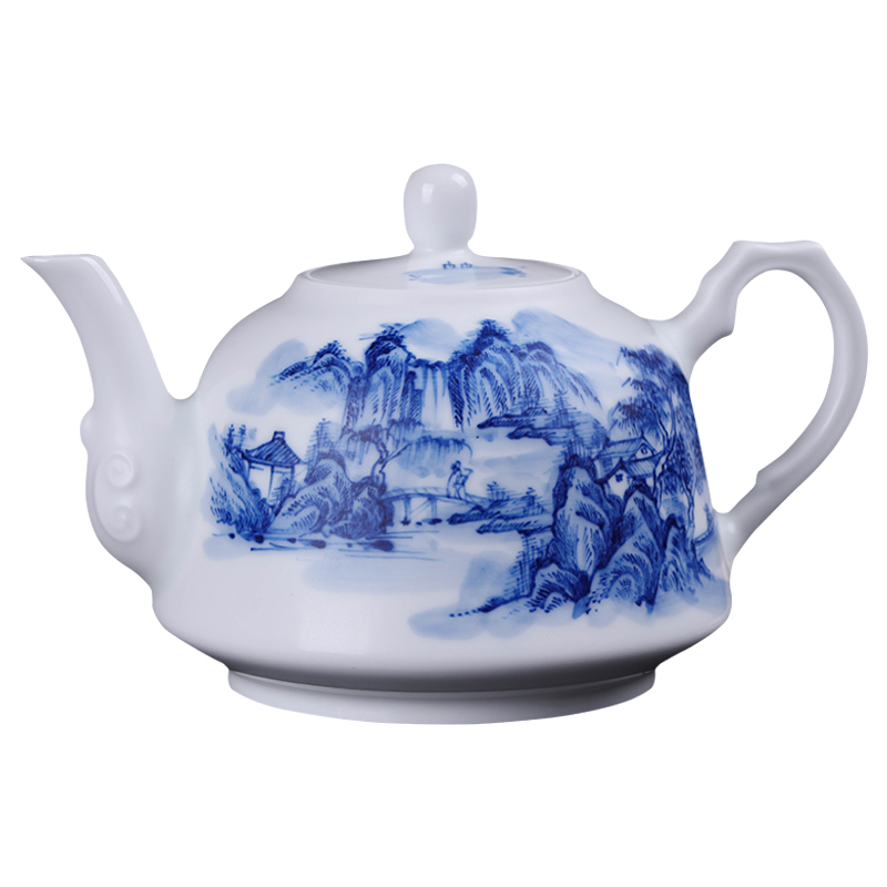 Blue and white porcelain of jingdezhen ceramics hand - made kung fu tea set large teapot tea ware single pot teapot household kettle