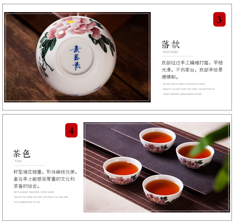 Jingdezhen ceramic hand - made sample tea cup under the glaze color master kung fu tea cup individual cup single cup cup bowl