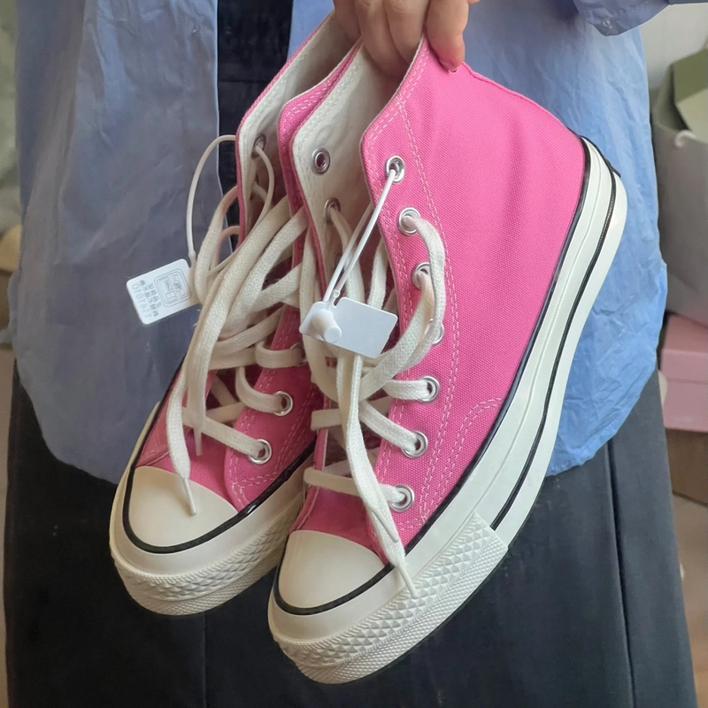 1970S Peach Pink Barbie Pink High-Top Unisex Shoes Black and White Canvas Shoes Taro Purple Casual Sneakers A03795C