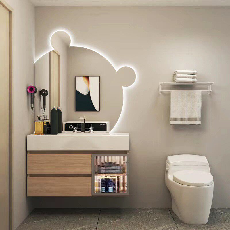 Nordic solid wood bathroom cabinet combination modern minimalist bathroom ceramic integrated smart washbasin washstand