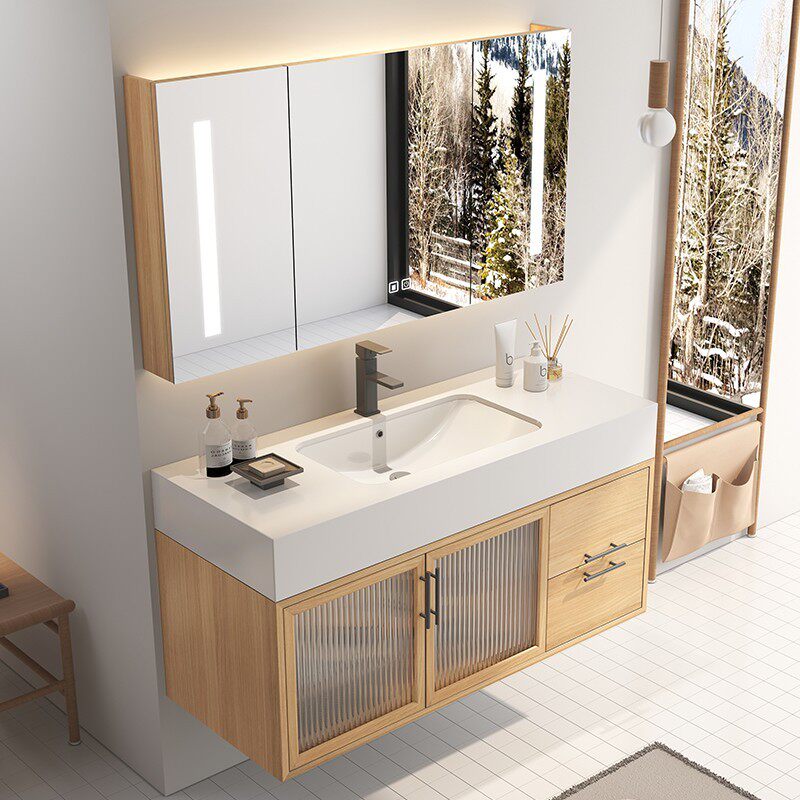 Rock slab smart bathroom set bathroom cabinet set hand washing washbasin cabinet combined with Japanese-style log style bathroom washstand