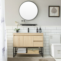 Nordic modern simple intelligent solid wood bathroom cabinet combination floor-to-ceiling round mirror toilet face wash sink sink