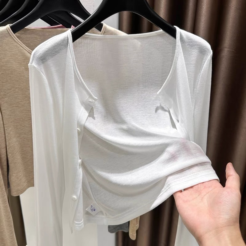 Modal Sun Protection Cardigan for Women, Thin Button-Up Short Cover-Up Shawl, Summer Wear with Camisole Dress Jacket