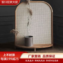 Rattan screen living room porch partition seat screen homestay creative retro bedroom blocking solid wood net red screen ins